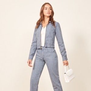 reformation plaid cropped jean zip jacket.Condition like brand new, barely wear.